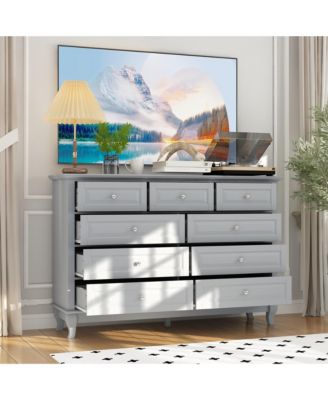 9-Drawer Gray Wood Dresser Bedroom Storage Cabinet Modern Style