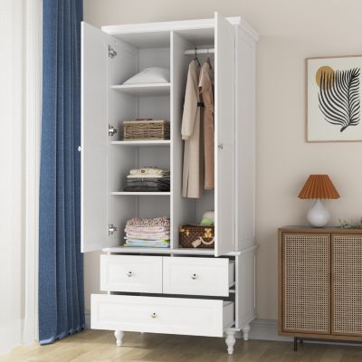 Wood 2-Door Armoire with Hanging Rod, 3-Drawer, Adjustable Shelves – Wardrobe Cabinet