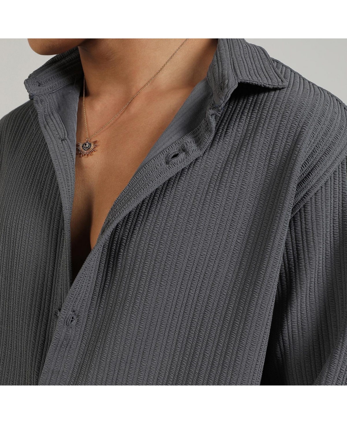 Campus Sutra Men's AshStripe-Creased Shirt - Grey