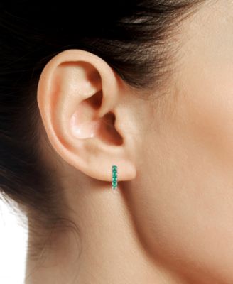 Lab Grown Ruby Five Stone Small Hoop Earrings (5/8 ct. t.w.) in 10k Gold, 0.5" (Also available in Citrine, Blue Topaz, Amethyst, Peridot, Sapphire, Emerald, White Sapphire, Garnet, and Aquamarine)