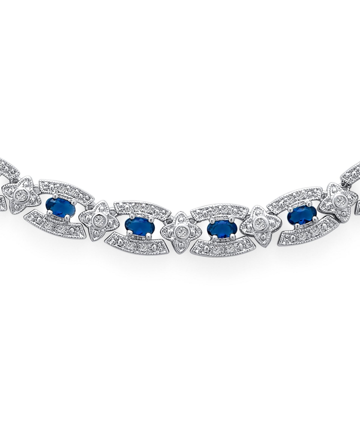 Bling Jewelry Art Deco Style Blue Cubic Zirconia Statement Collar Necklace For Women For Prom Silver Plated