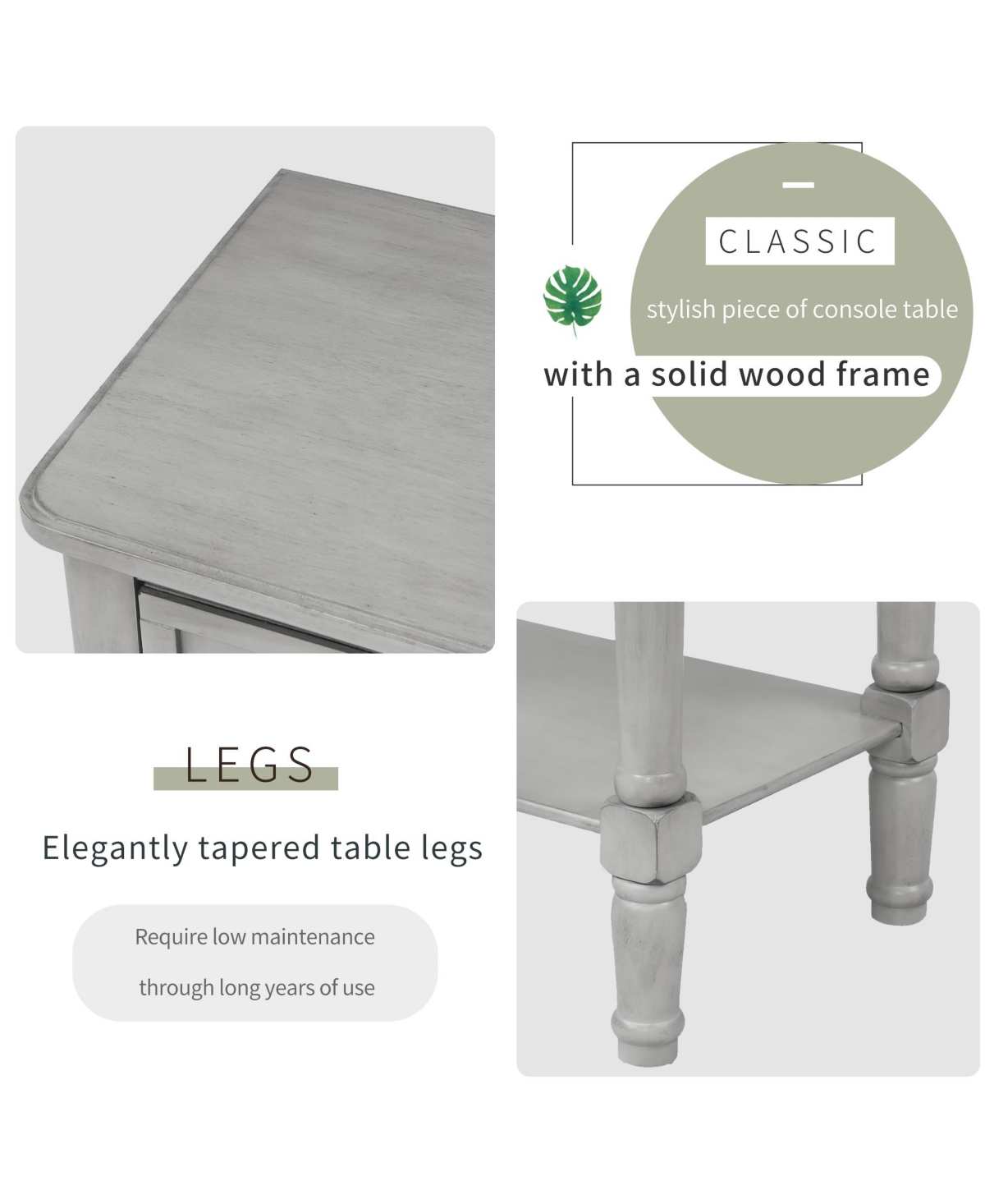Slickblue Narrow Console Table, Slim Sofa Table with Three Storage Drawers and Bottom Shelf for Living Room, Easy Assembly