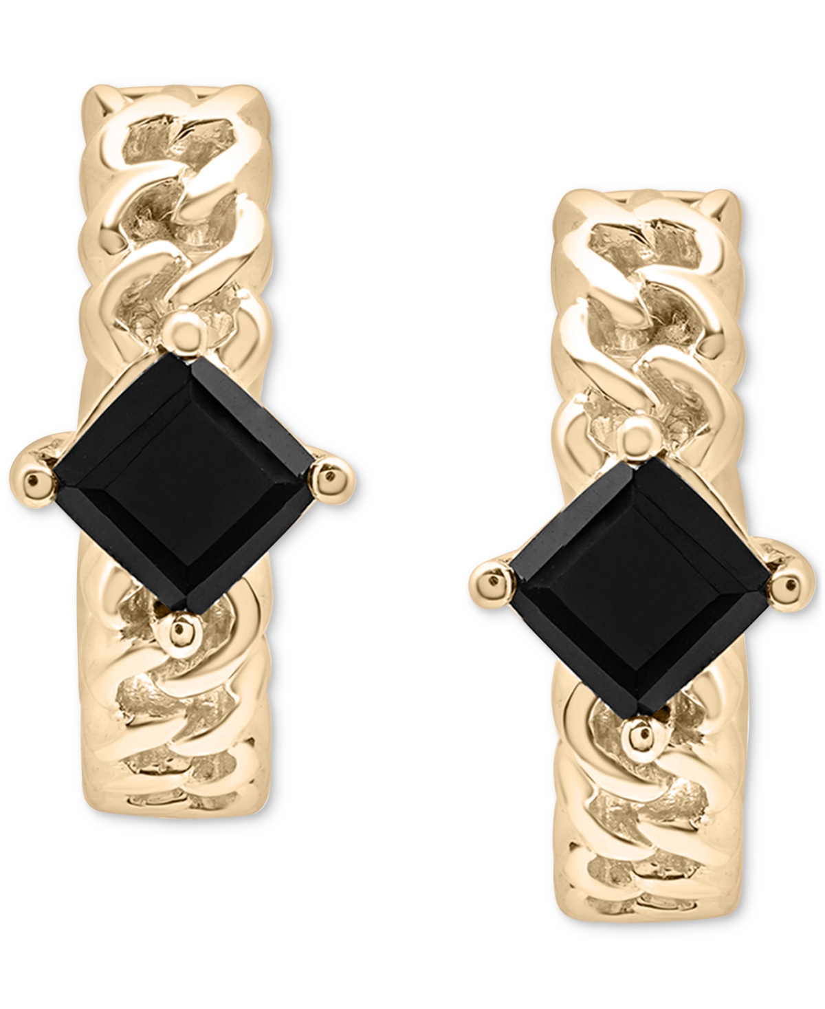 Curb Link Small Hoop Earrings in 14k Gold-Plated Sterling Silver, - Onyx