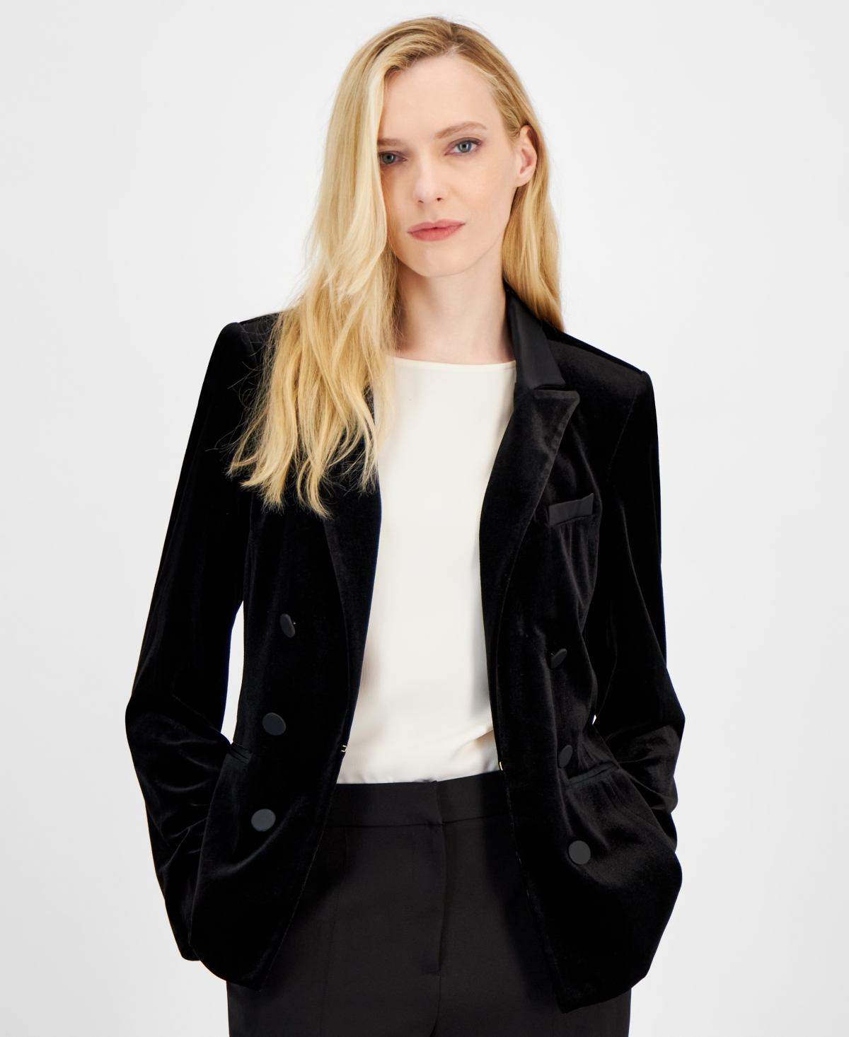Tahari Asl Women's Velvet Faux Double-Breasted Jacket