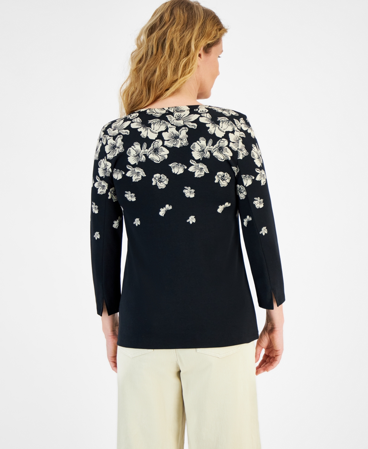 Style & Co Women's Printed Pima Cotton 3/4-Sleeve Top, Created for Macy's