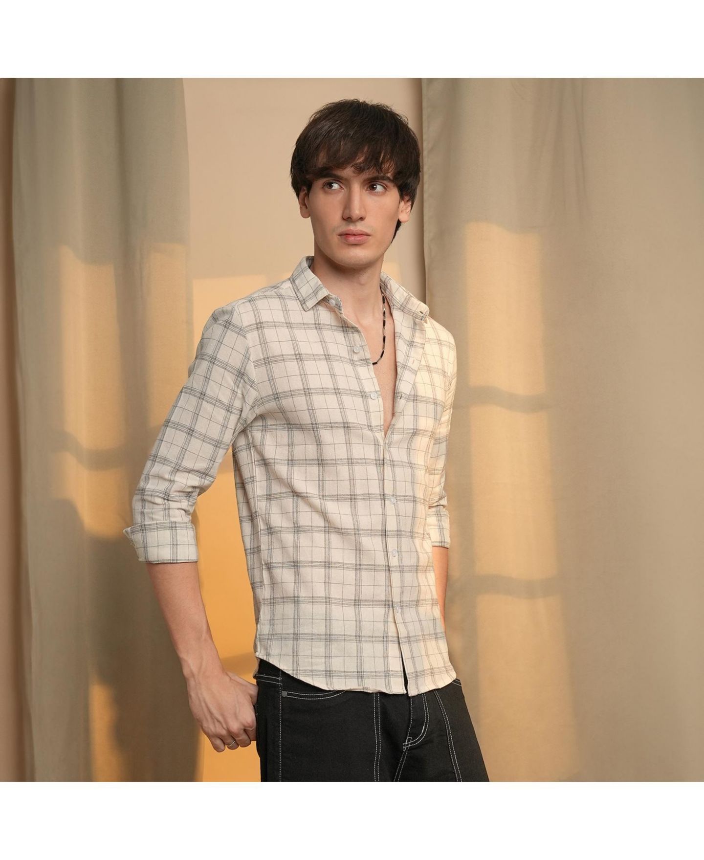 Мужская рубашка Cahoot Off-White Tartan Plaid, цвет: Бежевый / Хаки — фото 4