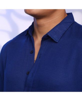Men's Indigo Blue Solid Woven Shirt - Macy's