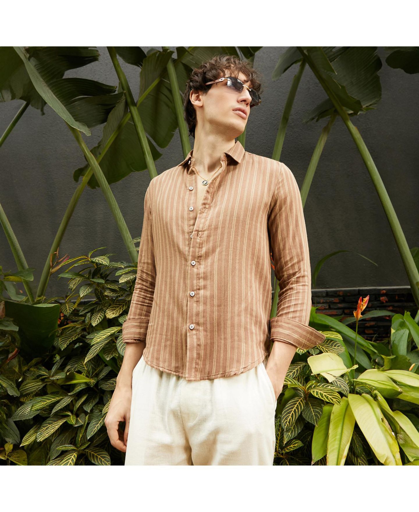 Мужская рубашка Cahoot Campus Sutra Tan Brown Halo Striped, цвет: Коричневый — фото 2