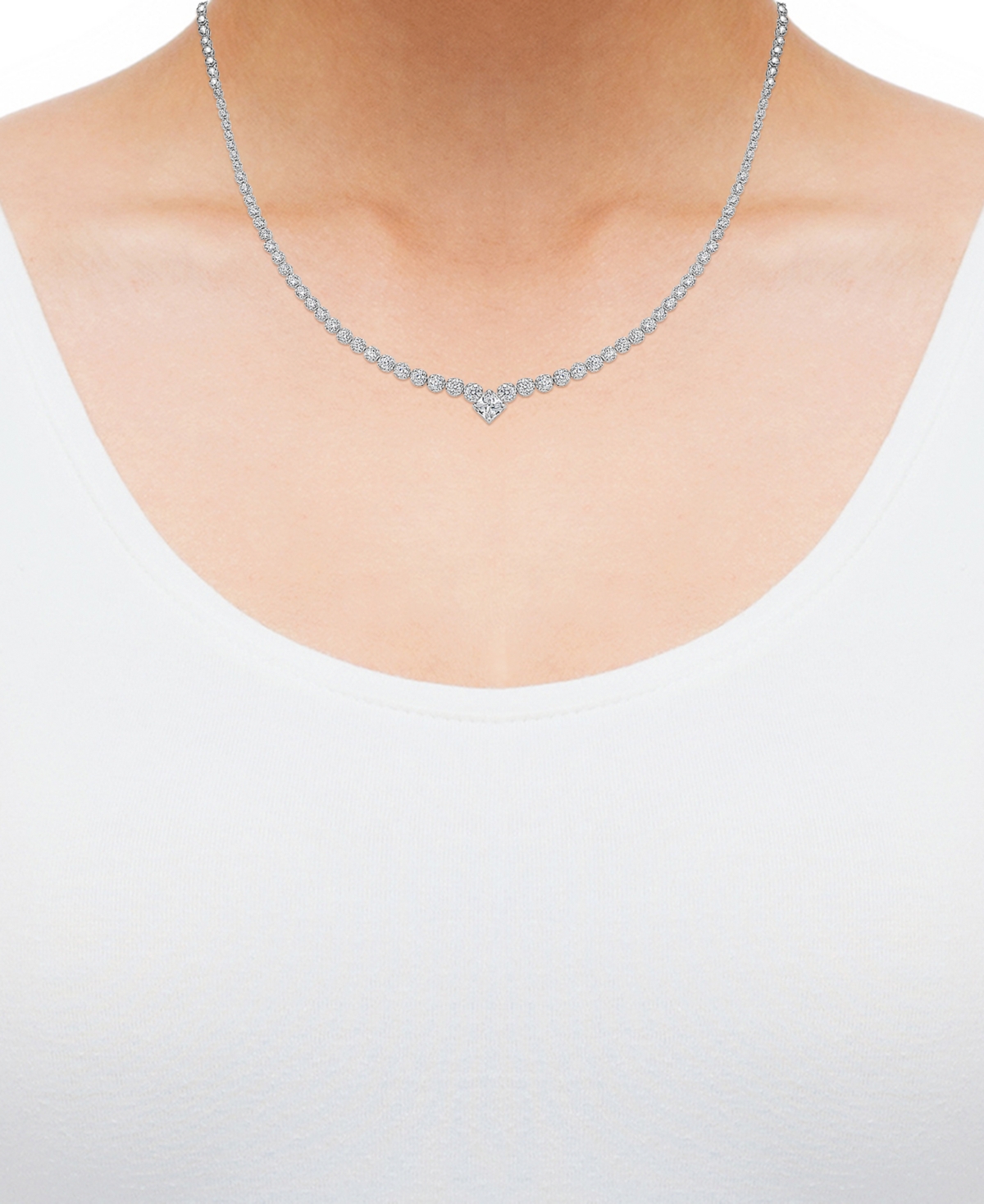 MACY'S DIAMOND PRINCESS & ROUND 18" COLLAR NECKLACE (3 1/2 CT. T.W.) IN 14K WHITE GOLD 