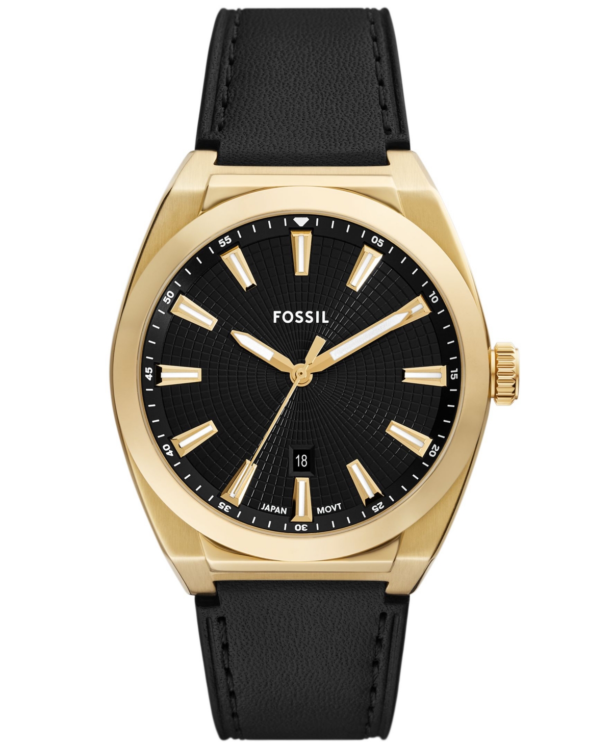 Fossil Men's Everett Three-Hand Date Black Leather Watch, 42mm - Black