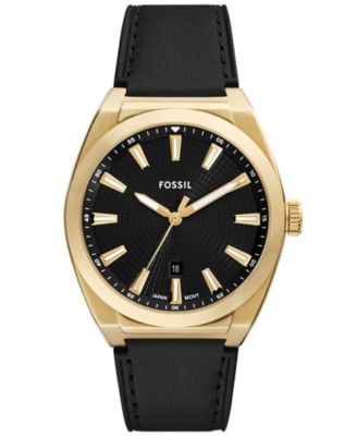 Men's Everett Three-Hand Date Black Leather Watch, 42mm
