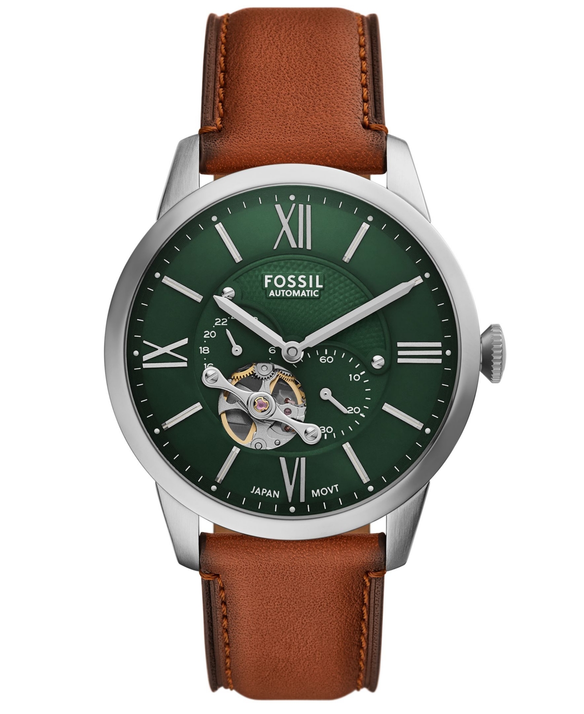 Fossil Men's Townsman Automatic Brown Leather Watch, 44mm In Brown