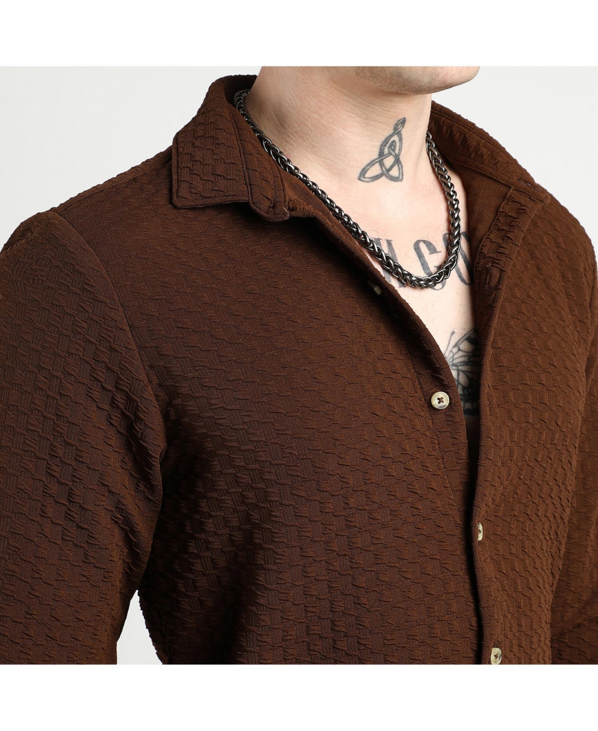 Campus Sutra Men's ChocolateRipple Box Shirt - Brown