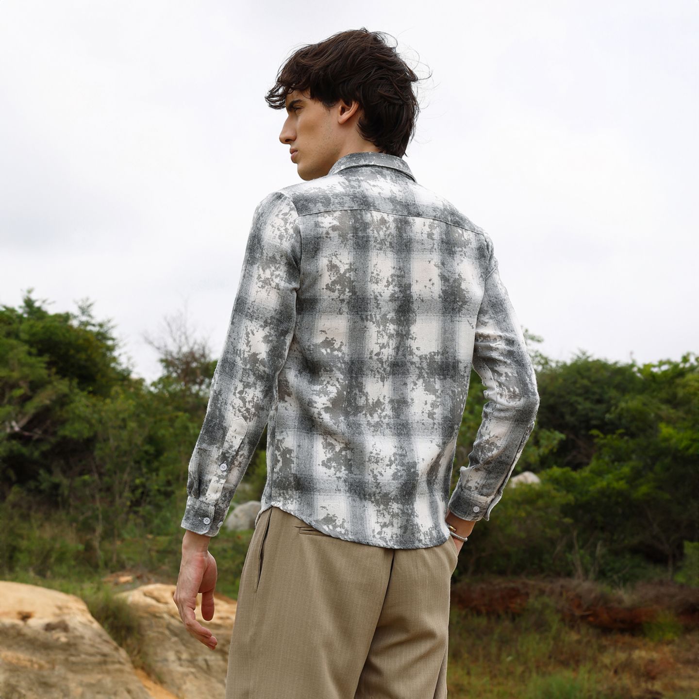 Мужская рубашка Cahoot Campus Sutra Moon Grey Splash Check, цвет: Серый — фото 2