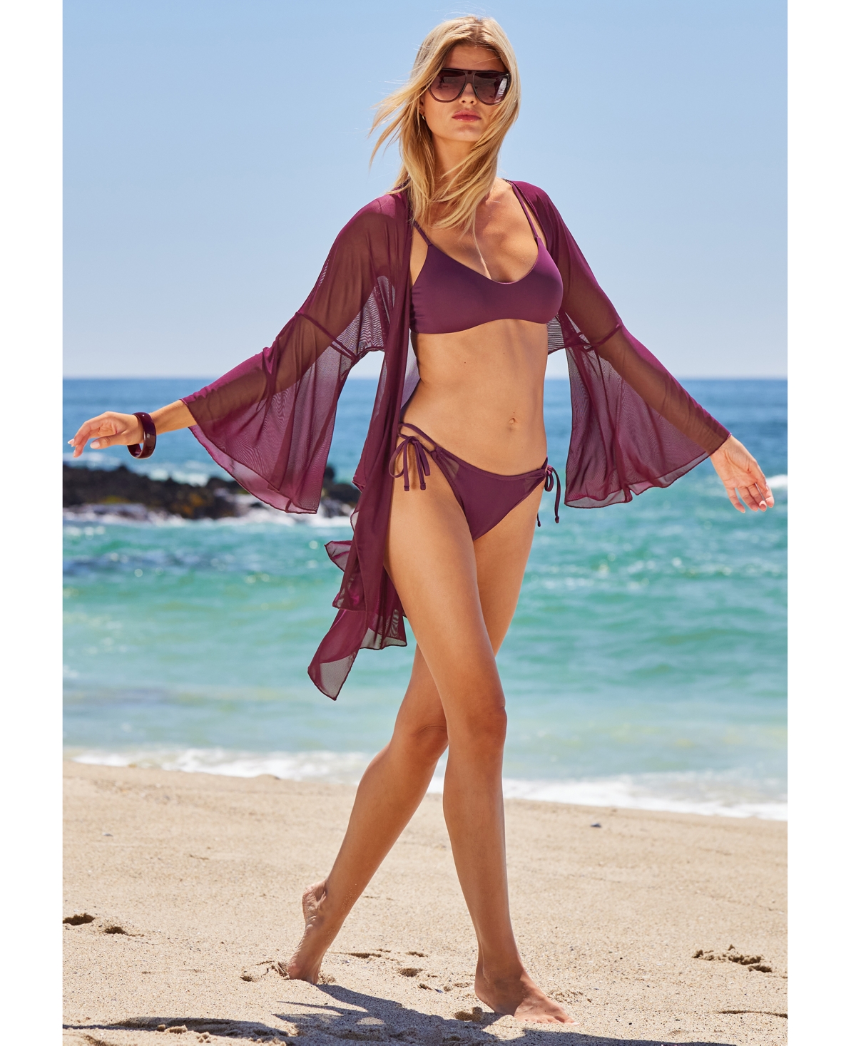 Becca Muse Mesh Cover-up Jacket In Aubergine