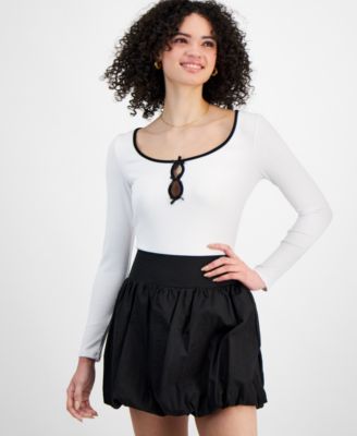 Madden Girl - Juniors' Bow-Keyhole Long-Sleeve Bodysuit