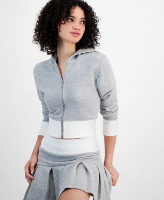 Juniors' Ribbed Zip-Up Hoodie