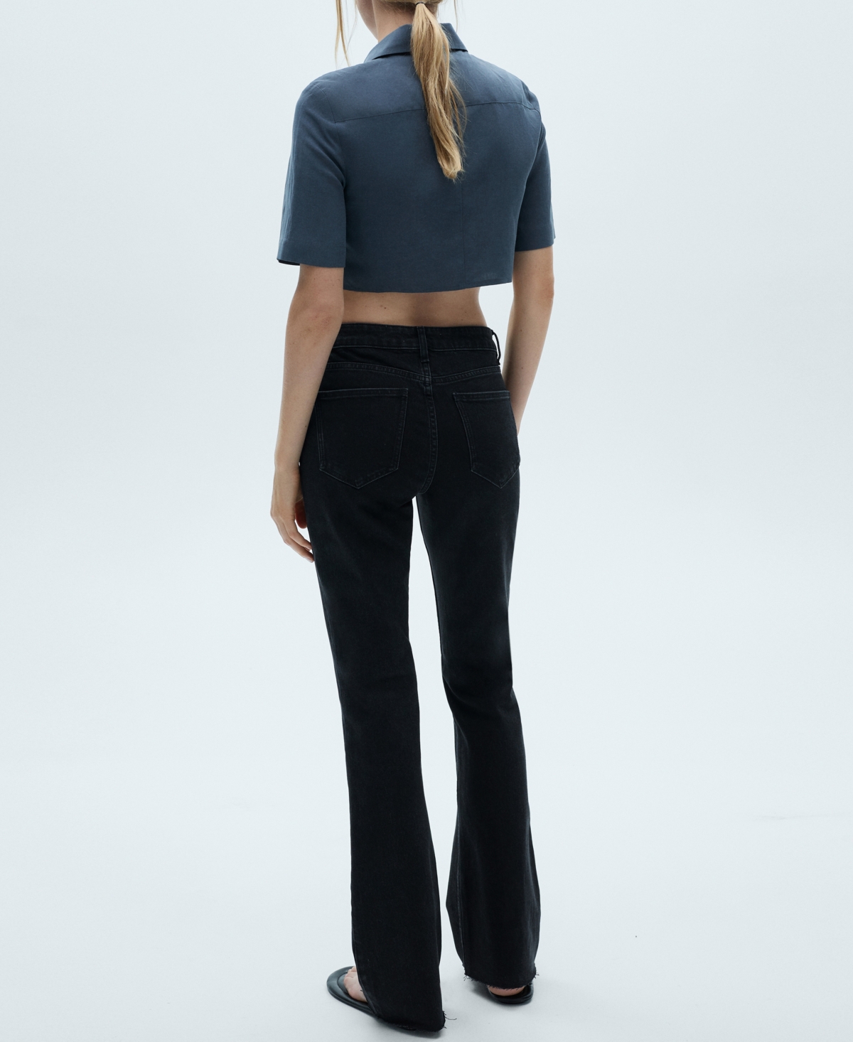 Shop Mango Women's Medium-rise Flared Jeans In Black Denim