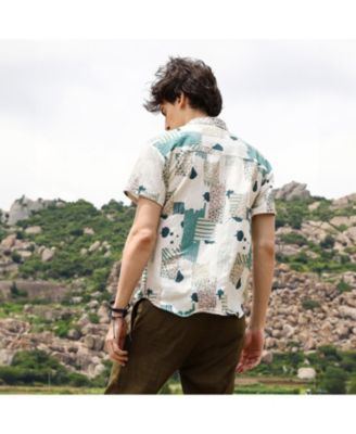 Men's Forest Green & Bone Beige Abstract Seersucker Shirt