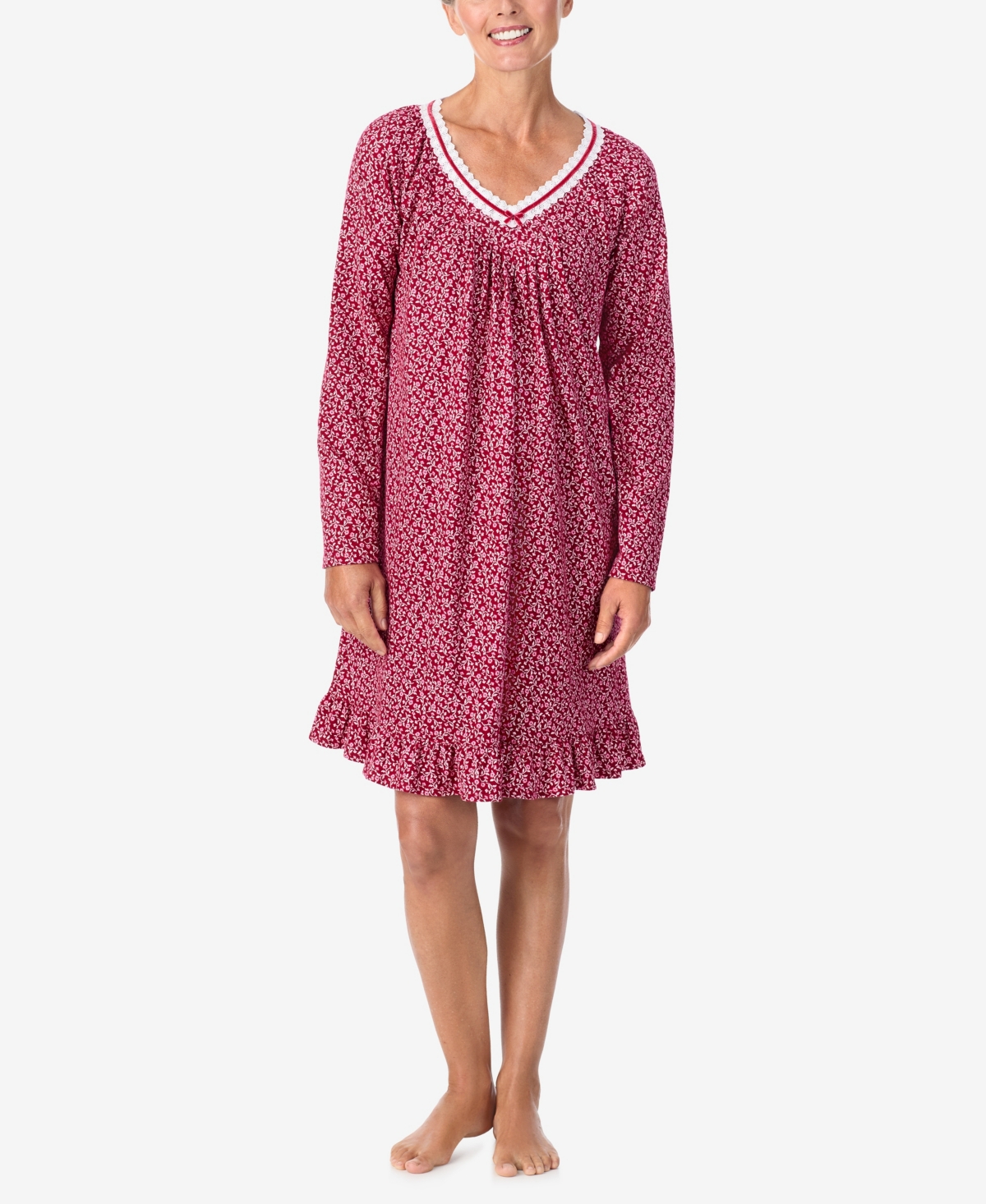 Aria Women's Long Sleeve Sleepshirt In Wine Vine Floral Rrint