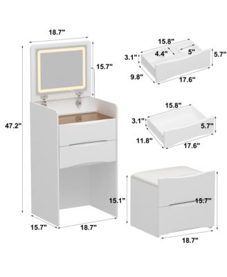 LED Light White Wood 3-Drawer Chest of Drawers with Flip-top Mirror