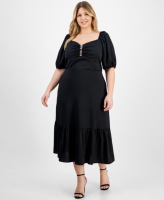 Anne Klein - Plus Size Embellished Puff-Sleeve Dress