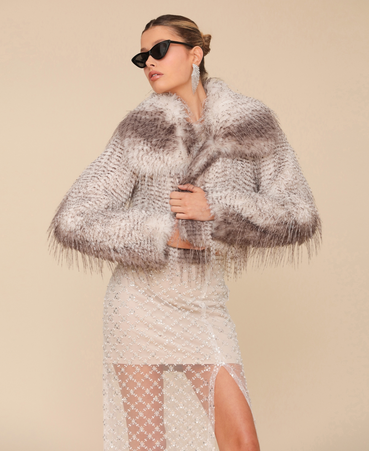 Avec Les Filles Women's Beaded Overlay Maxi Skirt -Silver