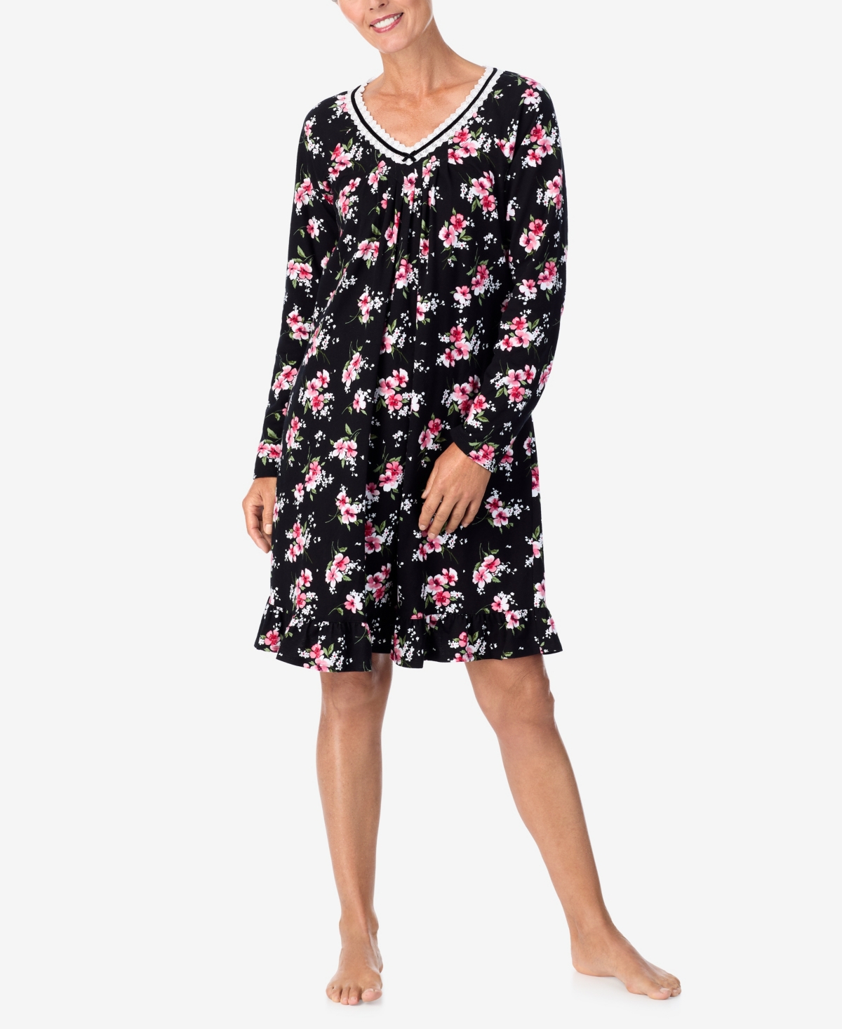 Women's Long Sleeve Sleepshirt - Floral Print