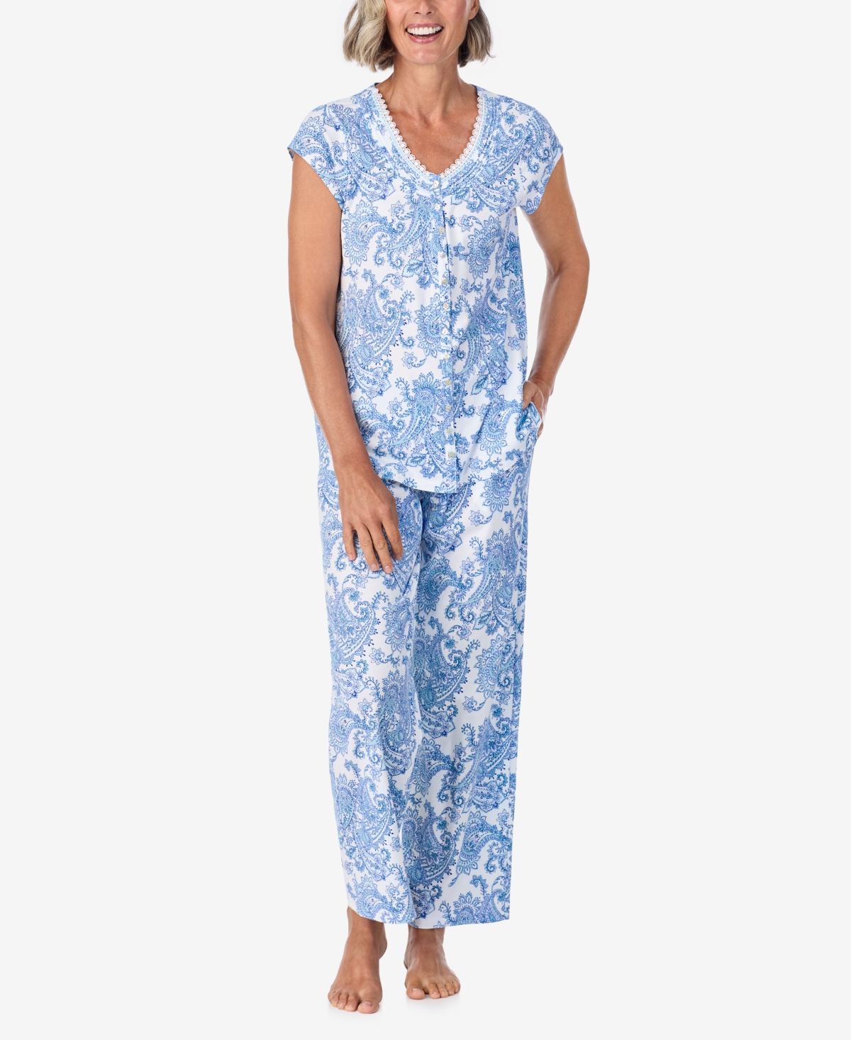 Women's Cap Sleeve Pajama Set - Cool Blue Paisley