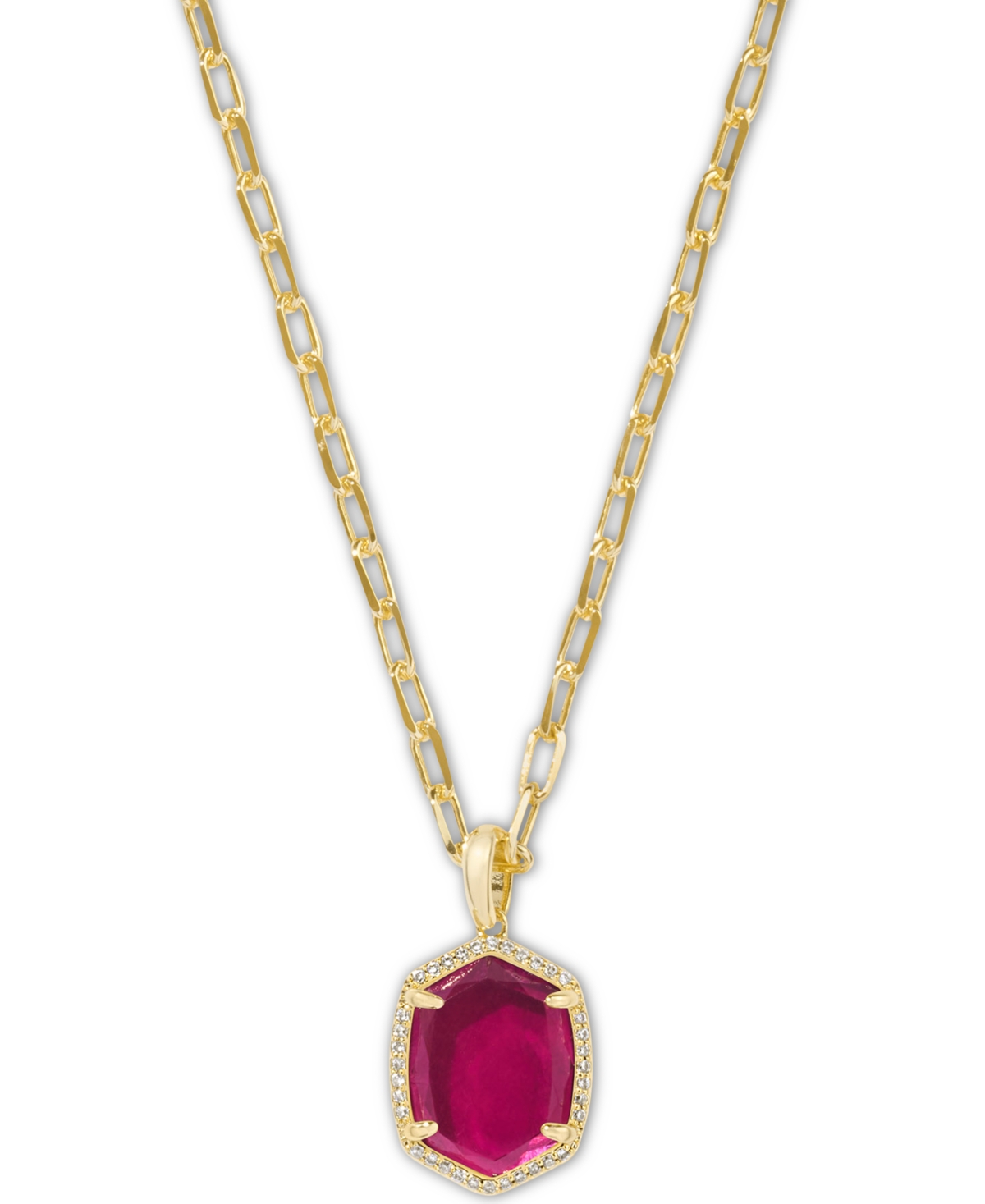 Kendra Scott Gold-tone Pave-framed Stone Pendant Necklace, 16" + 3" Extender In Berry Mica