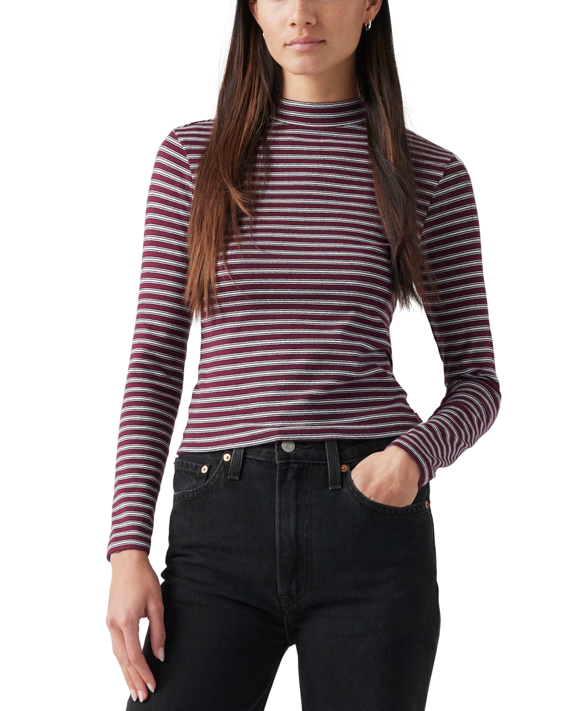 Levi's Effortless Long Sleeve T-shirt In Burgundy Stripe