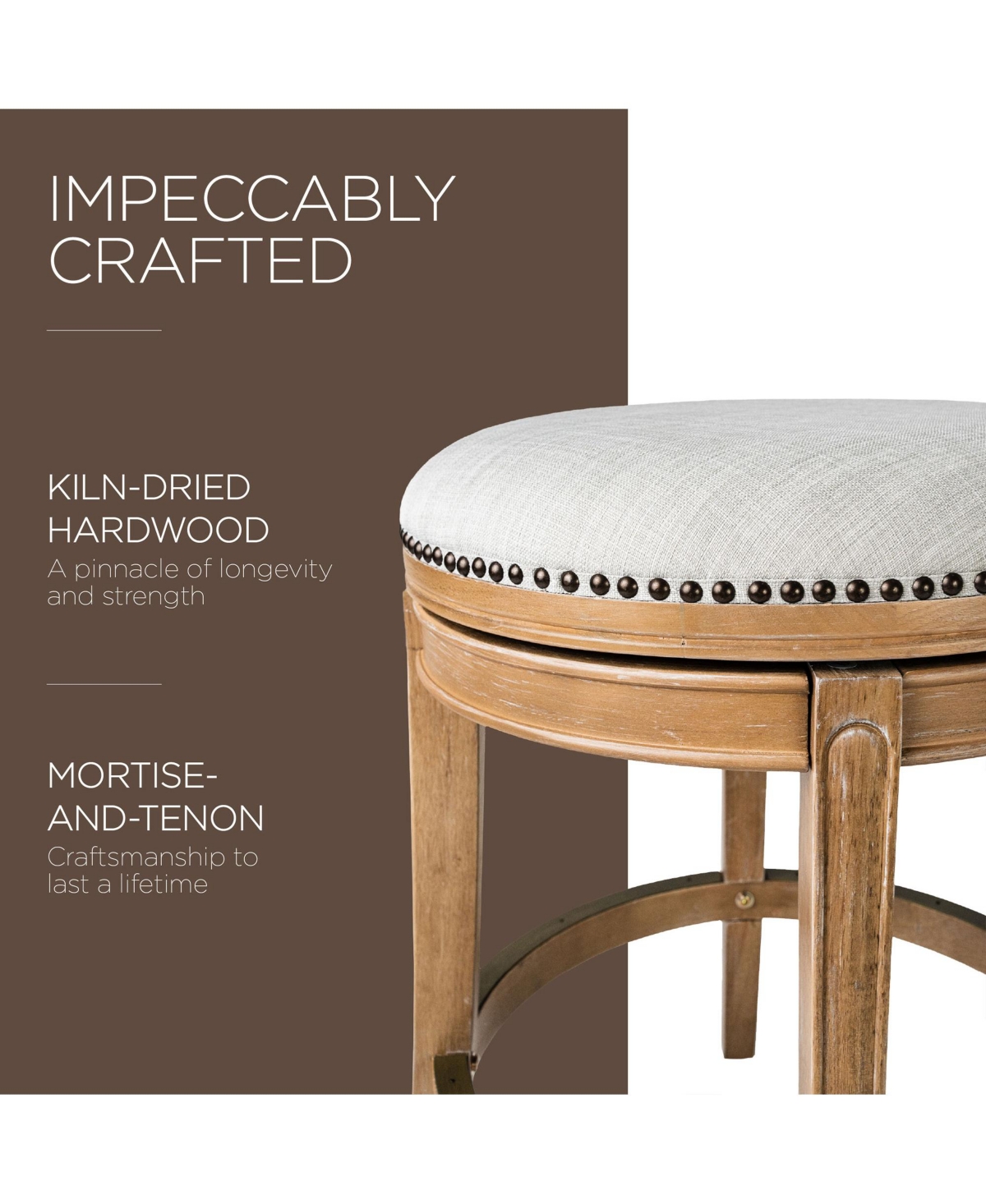 Maven Lane Alexander Backless Bar Stool w/ Sand Color Fabric Upholstery - Weathered oak finish
