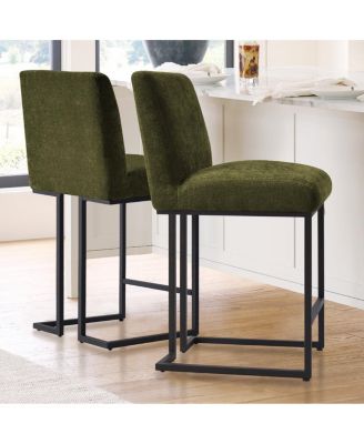 Set of 2 Fabric Counter Height Stools, 25" Seat Height Armless Upholstered Chairs for Kitchen Island-Maison Boucle