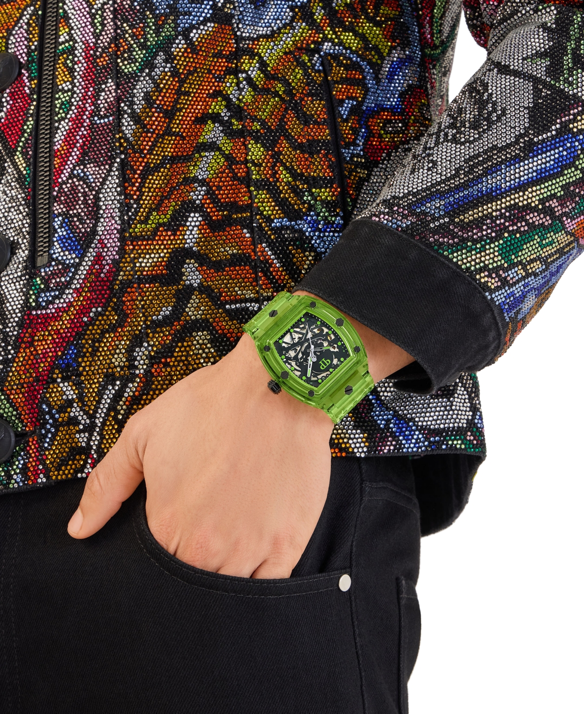 Philipp Plein Men's Automatic Skeleton Green Tpu Strap Watch 44x56mm In Green
