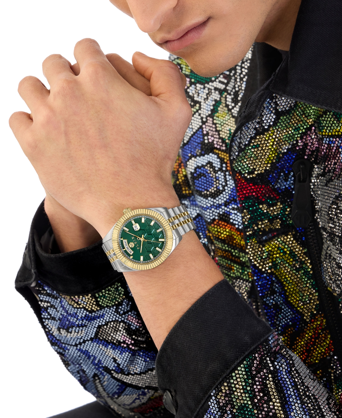 Philipp Plein Date Superlative Crystal Watch In Two Tone