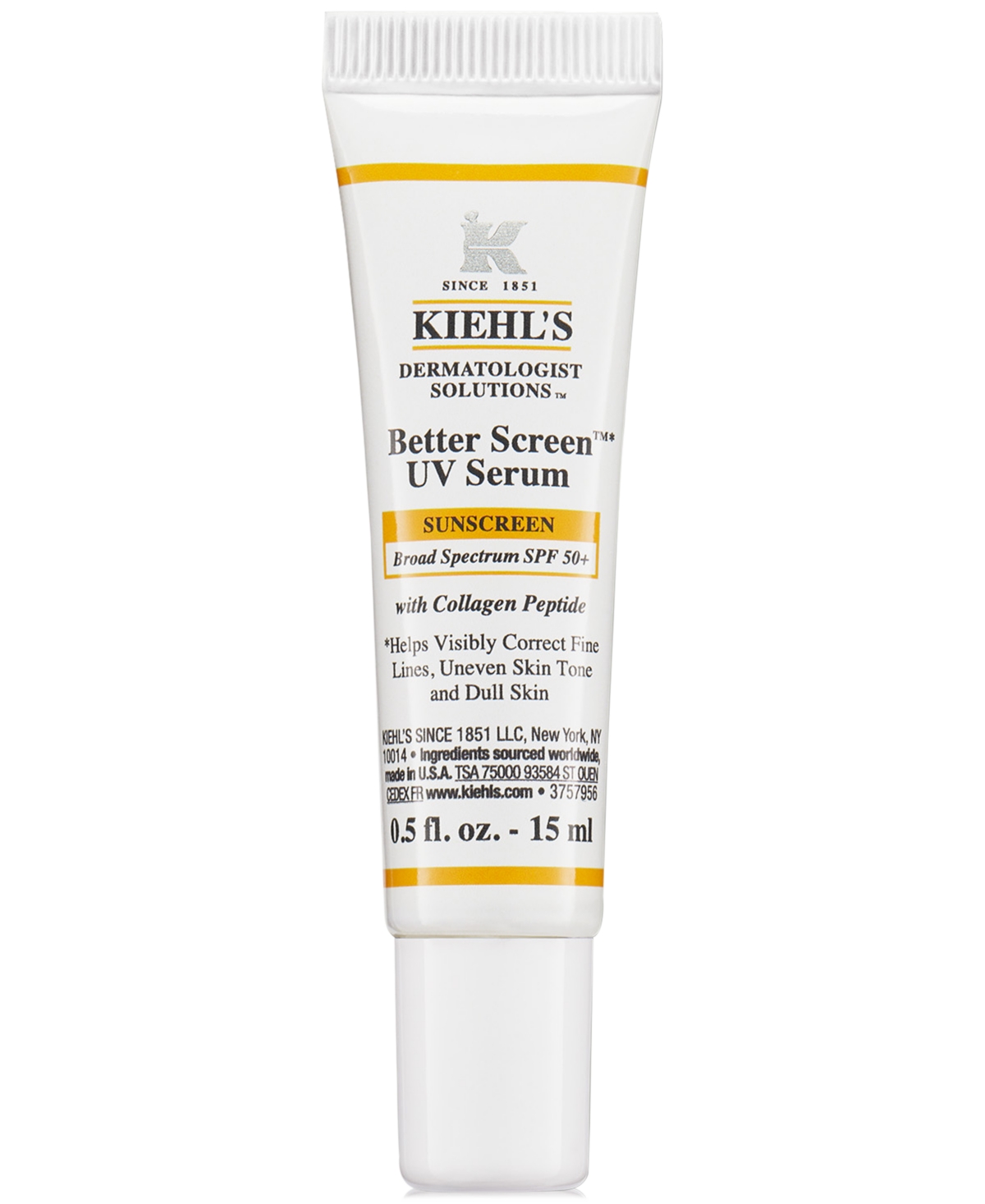 Kiehl's Since 1851 Mini Better Screen Uv Serum Spf 50+ Facial Sunscreen With Collagen Peptide 0.5 oz / 15 ml In No Color