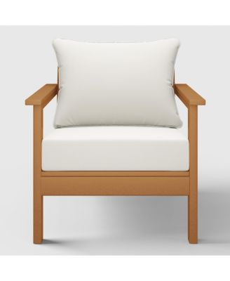 Outdoor Modern HDPE Patio Teak Club Chair with Deep Seat Cushions