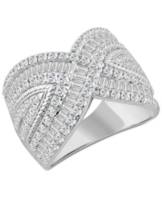 Macy's - Diamond Round & Baguette Statement Ring (2 ct. t.w.) in 14k White gold