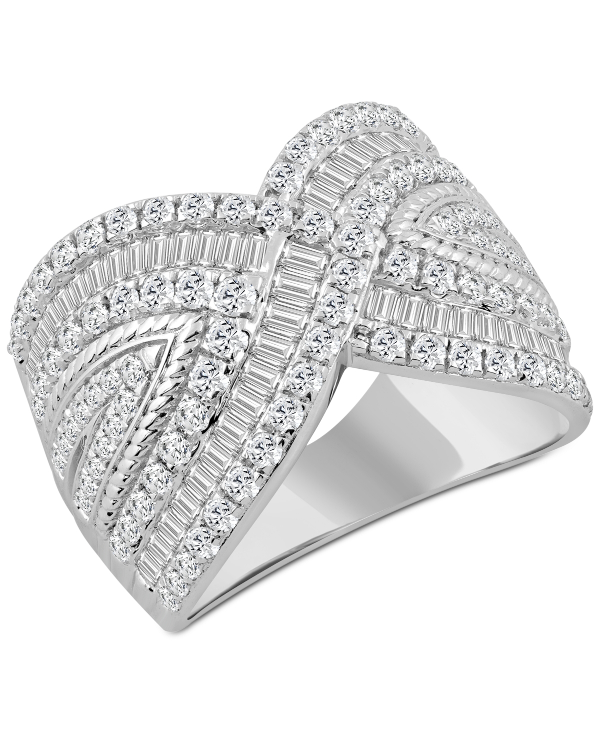 Macy's Diamond Round & Baguette Statement Ring (2 Ct. T.w.) In 14k White Gold In White Gold