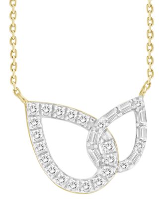 Macy's - Diamond Round & Baguette Interlocking Teardrop Pendant Necklace (1/4 ct. t.w.) in 10k Gold