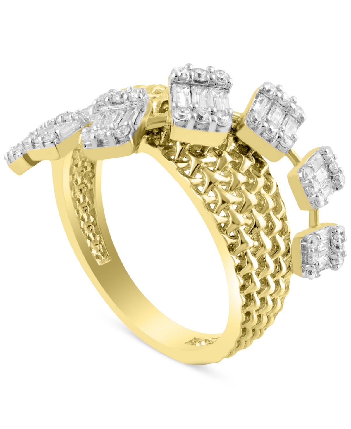 Macy's Diamond Round & Baguette Crossover Statement Ring (3/4 Ct. Tw) In 14k White Or Yellow Gold In Yellow Gold