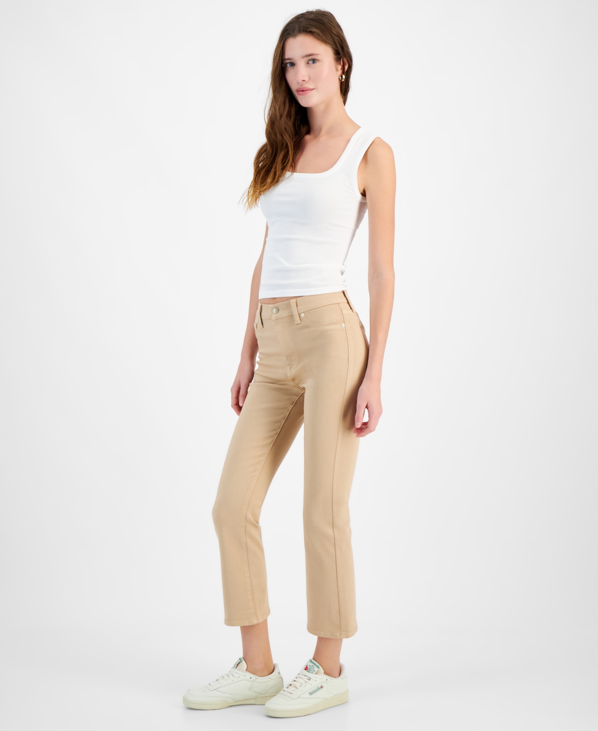 7 For All Mankind High Waisted Slim Kick Flare Jeans In Brunette & Cafe Crema In Caramel Coated