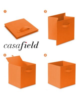Set of 6 Fabric Storage Cube Bins, Orange - 11&amp;#x22; Collapsible Foldable Cloth Baskets for Shelves and Cubby Organizers