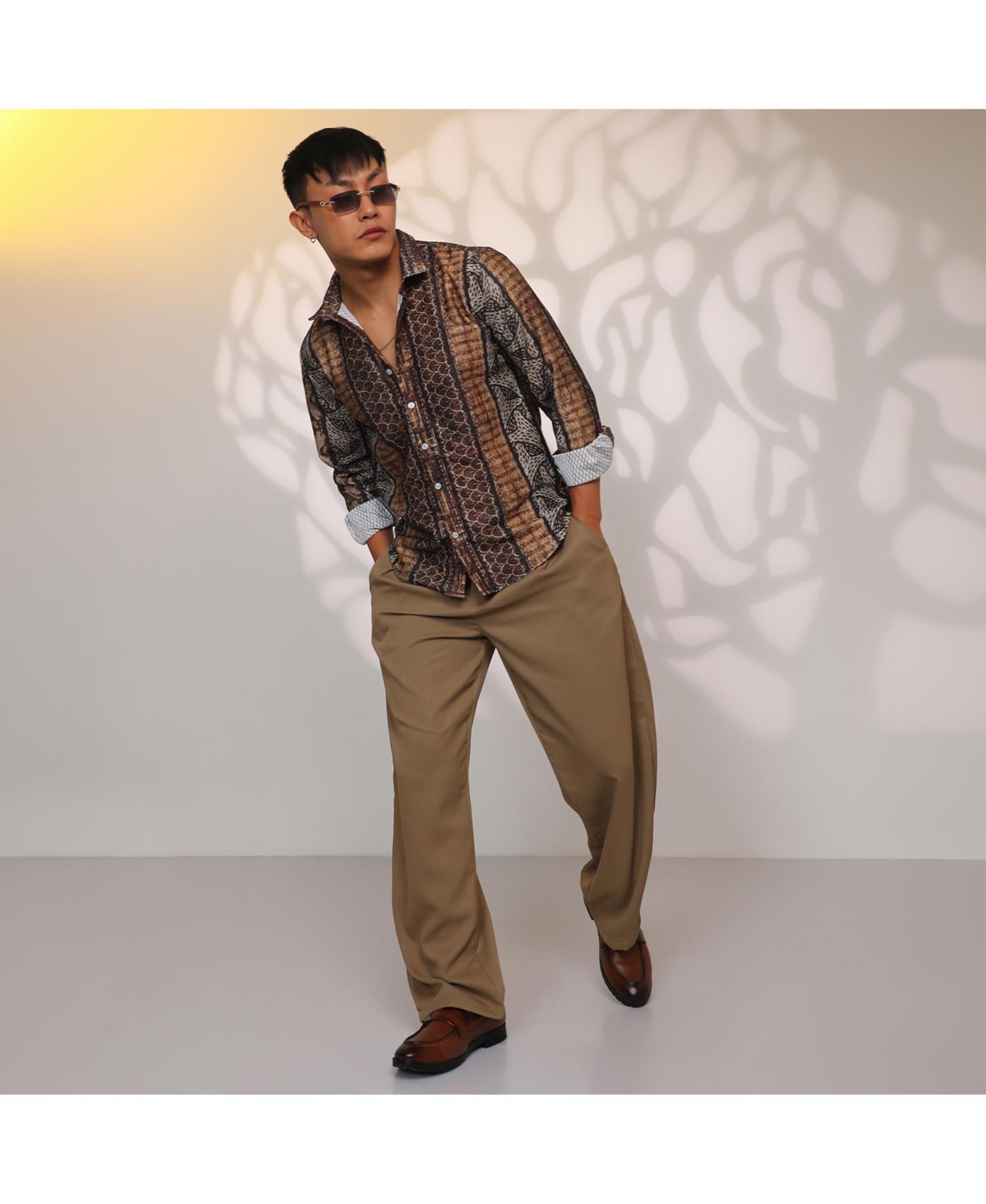 Campus Sutra Men's ChocolateFolk Print Shirt - Brown