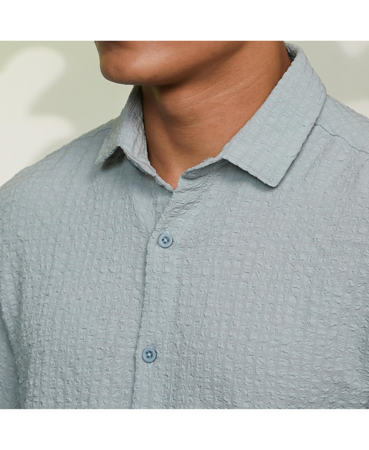 Campus Sutra Men's Icy Blue Cubic-Seersucker Shirt