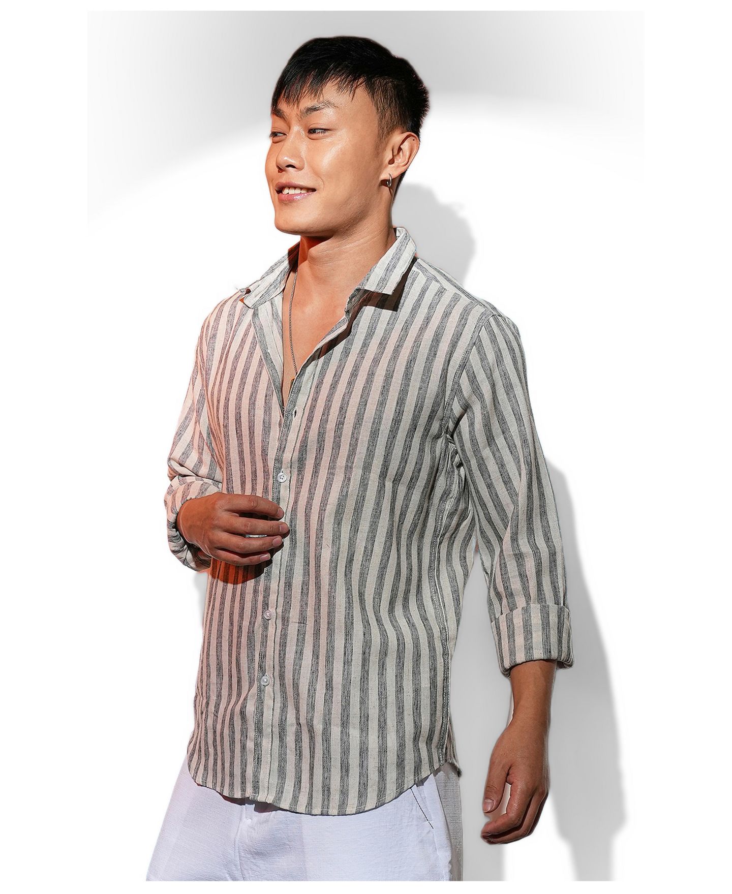 Мужская рубашка Cahoot Campus Sutra Charcoal Grey Heathered-Stripe, цвет: Серый — фото 5