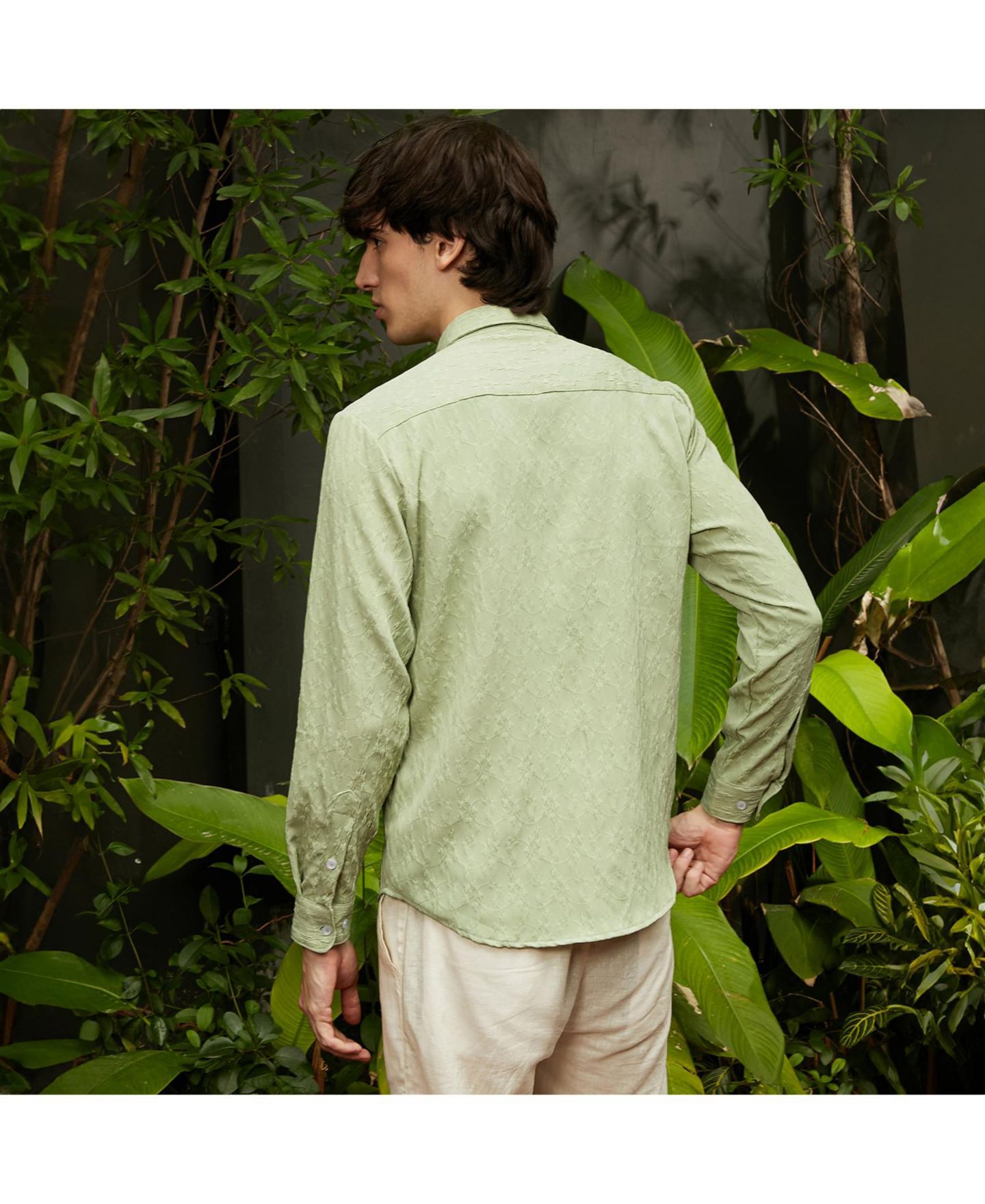 Мужская рубашка Cahoot Avocado Green Floral-Textured, цвет: Зелёный — фото 4