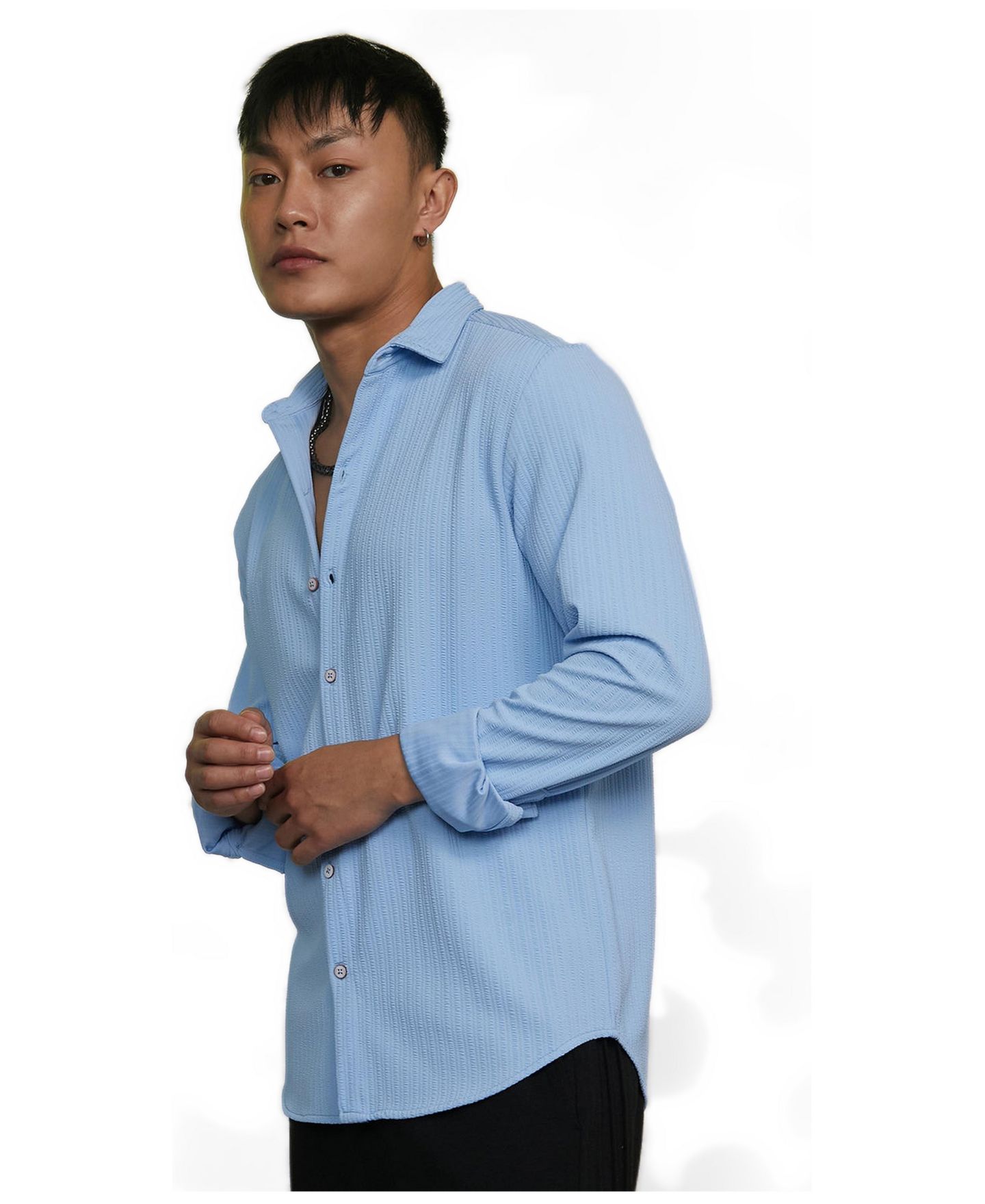 Мужская рубашка Cahoot Campus Sutra Baby Blue Stripe-Creased, цвет: Синий — фото 2