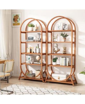 5-Tier Tall Arched Metal Frame Freestanding Bookshelf Display Rack Shelving Unit for Office, Bedroom, or Living Room (2PCS)