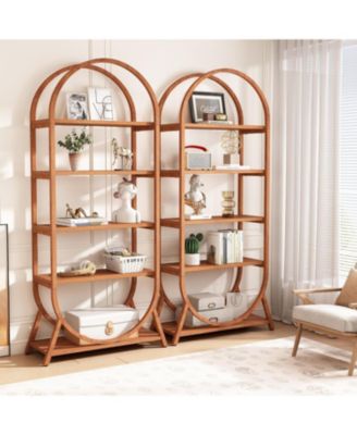 5-Tier Tall Arched Metal Frame Freestanding Bookshelf Display Rack Shelving Unit for Office, Bedroom, or Living Room (2PCS)